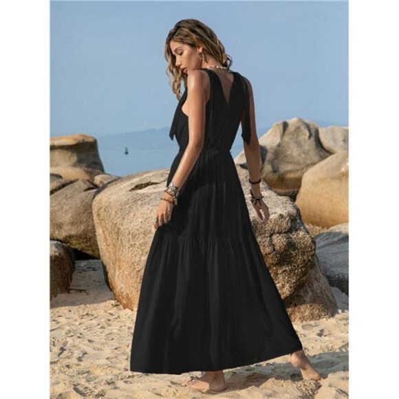 V-Neck Tie Shoulder Crochet Maxi Dress - Picture 7 of 10